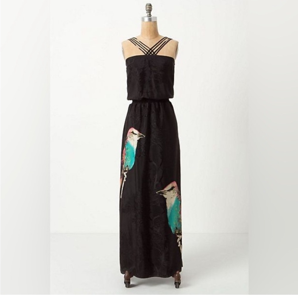 Leifsdottir Black Maxi Dress with Bird Design